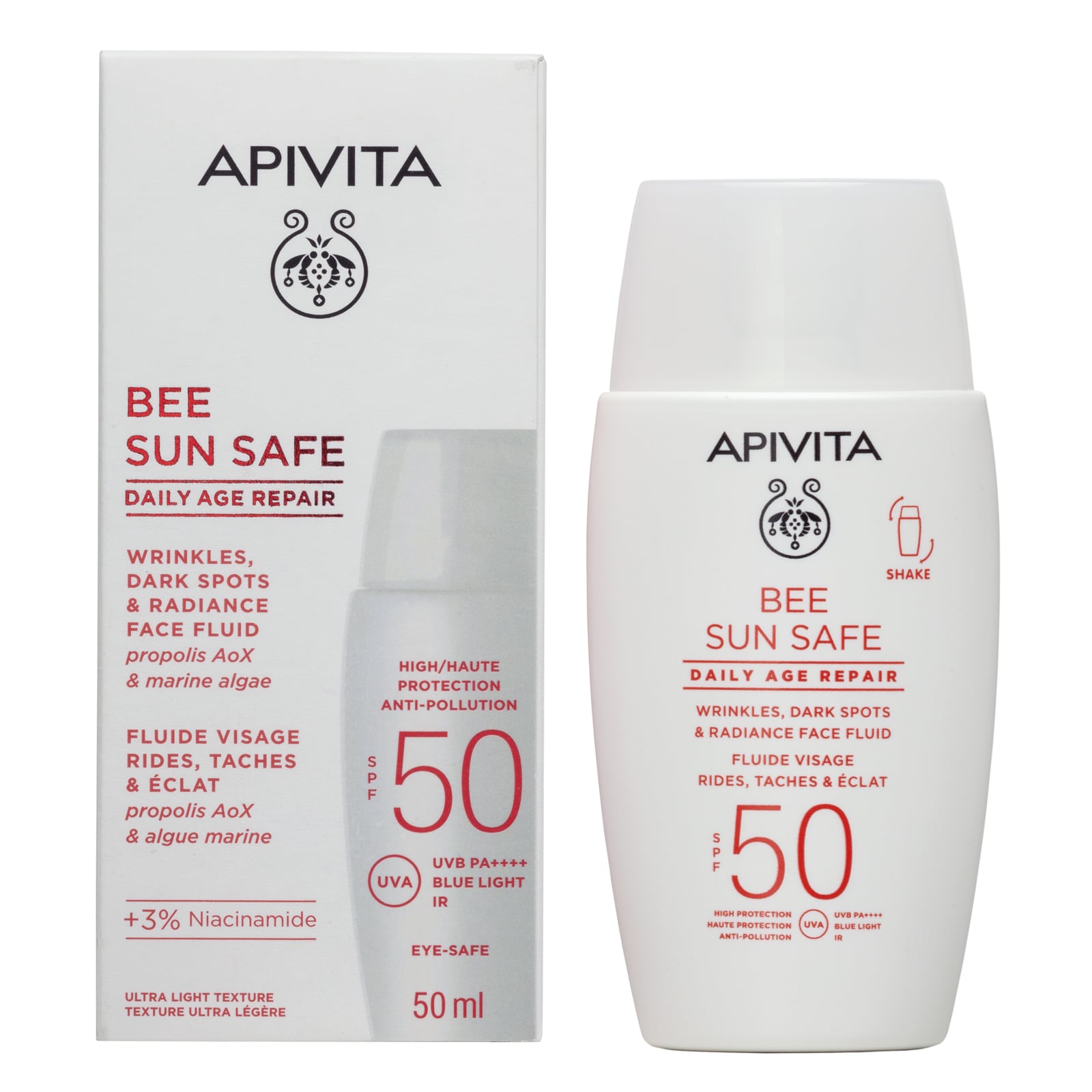 APIVITA - BEE SUN SAFE Λεπτόρευστη Κρέμα Προσώπου Dry-Touch SPF50 κατά των ρυτίδων & των πανάδων - 50ml